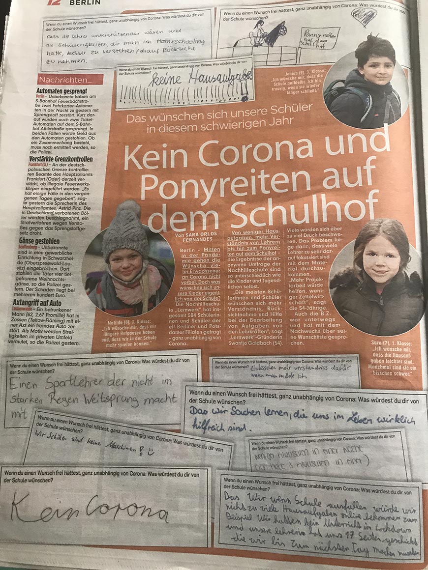 BZ Artikel - Kein Corona und Ponyreiten auf dem Schulhof